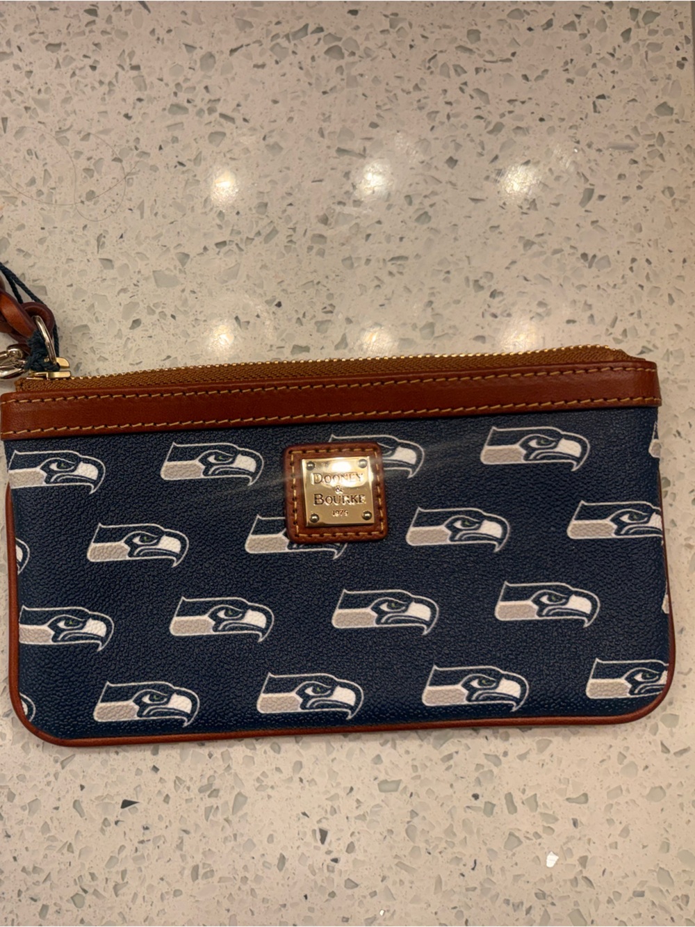 Dooney & Bourke Navy and Brown Seahawks Signature Wristlet